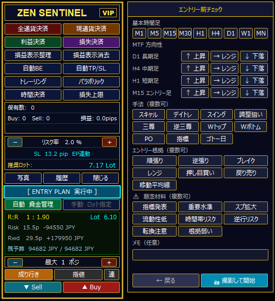 ZEN SENTINEL トレードジャーナルパネル